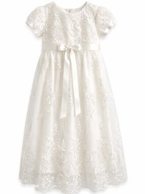Christening Baptism Lace Gown Baby Girl White Embroidered Dress 12-18M